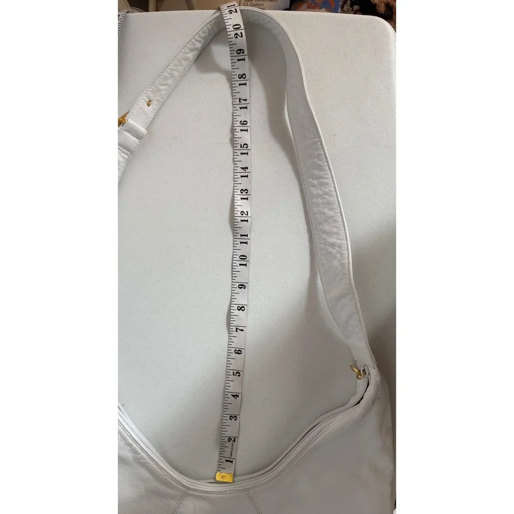 VTG Americana by Sharif White Leather Crossbody Hobo Bag Gold Triangle Buckle